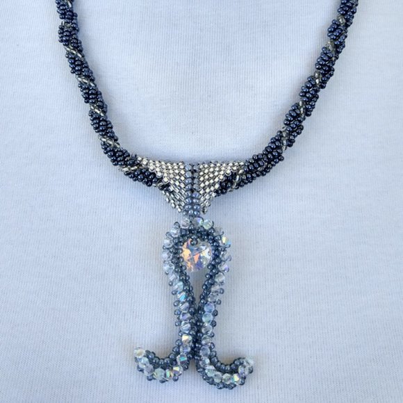 Sand Bead Crystal Necklace Hand Made - Picture 2 of 3